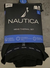 Nautica Men's 2 Pc Thermal Set Waffle Weave Dark Charcoal Lightweight Sz L NIP