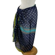 Polka Dot Striped Navy Sarong Wrap 44"x70" Polyester Voile Beach Cover-Up Scar