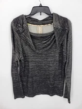 Dolan Anthropologie Top Womens Small Black Textured Stripe Cowl Neck Stretchy