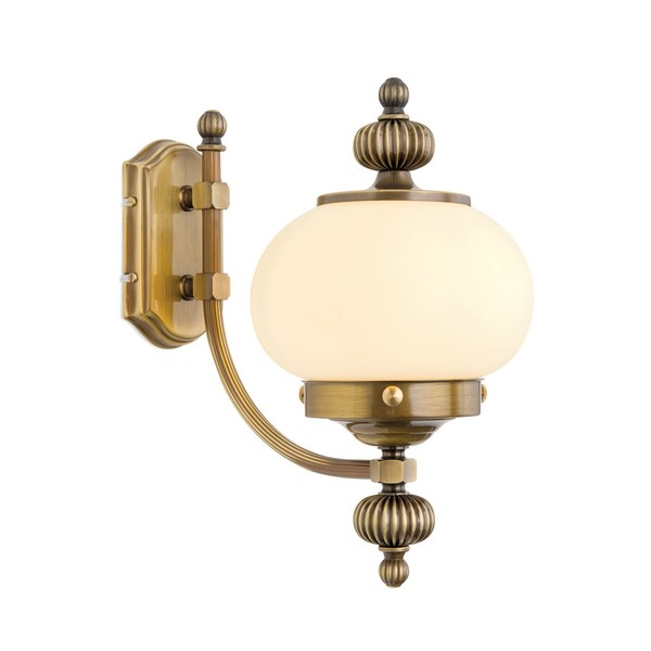 Wandlampe Wandleuchte Echt-Messing Glas E27 H: 32 Cm Jugendstil-image