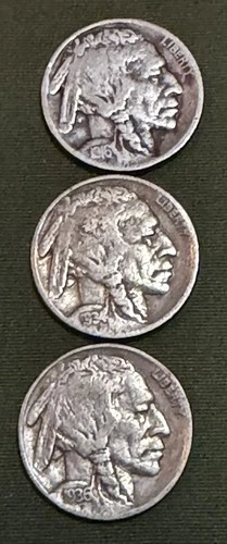 USA - 1916-P, 1934-P & 1936-P- Indian Head Buffalo Nickel - Lot Of Three