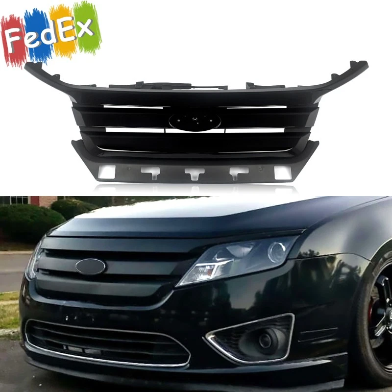 JX Gloss Black Front Grille & Bumper Molding Trim Set For Ford Fusion 2010-2012 – 4pc Direct Replace-1371260