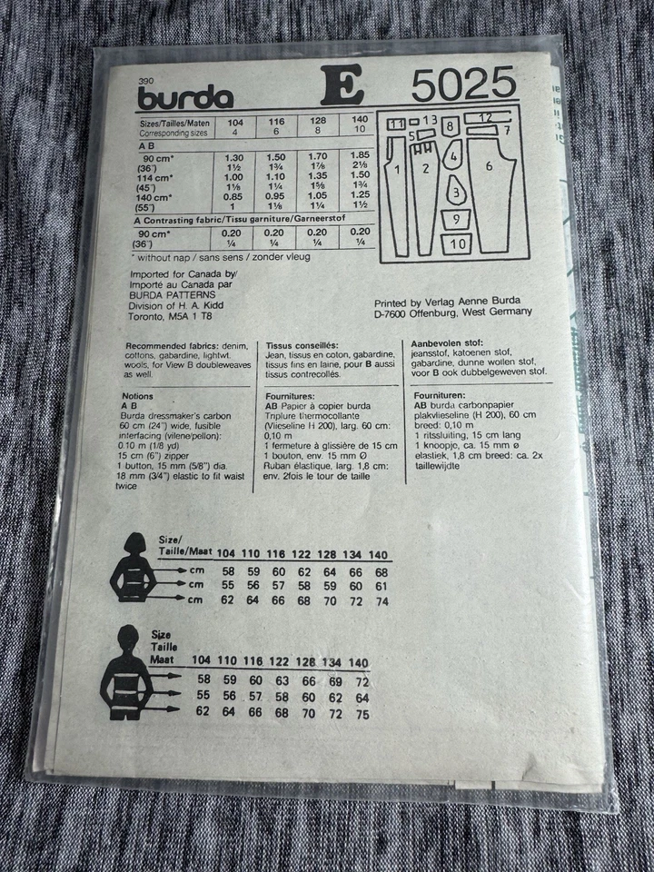 Burda VTG Pattern 5025 Kids Pants NEW SZ 4-10 Unisex UC;Ff - Image 3 of 4