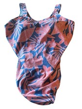 Lands' End Women's One Piece Size 24W Orange Blue Floral Built In DD Cup Bra