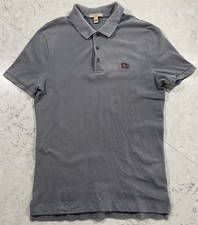 Burberry Brit Polo Shirt Mens Medium Gray Short Sleeve Classic Fit Metal Logo