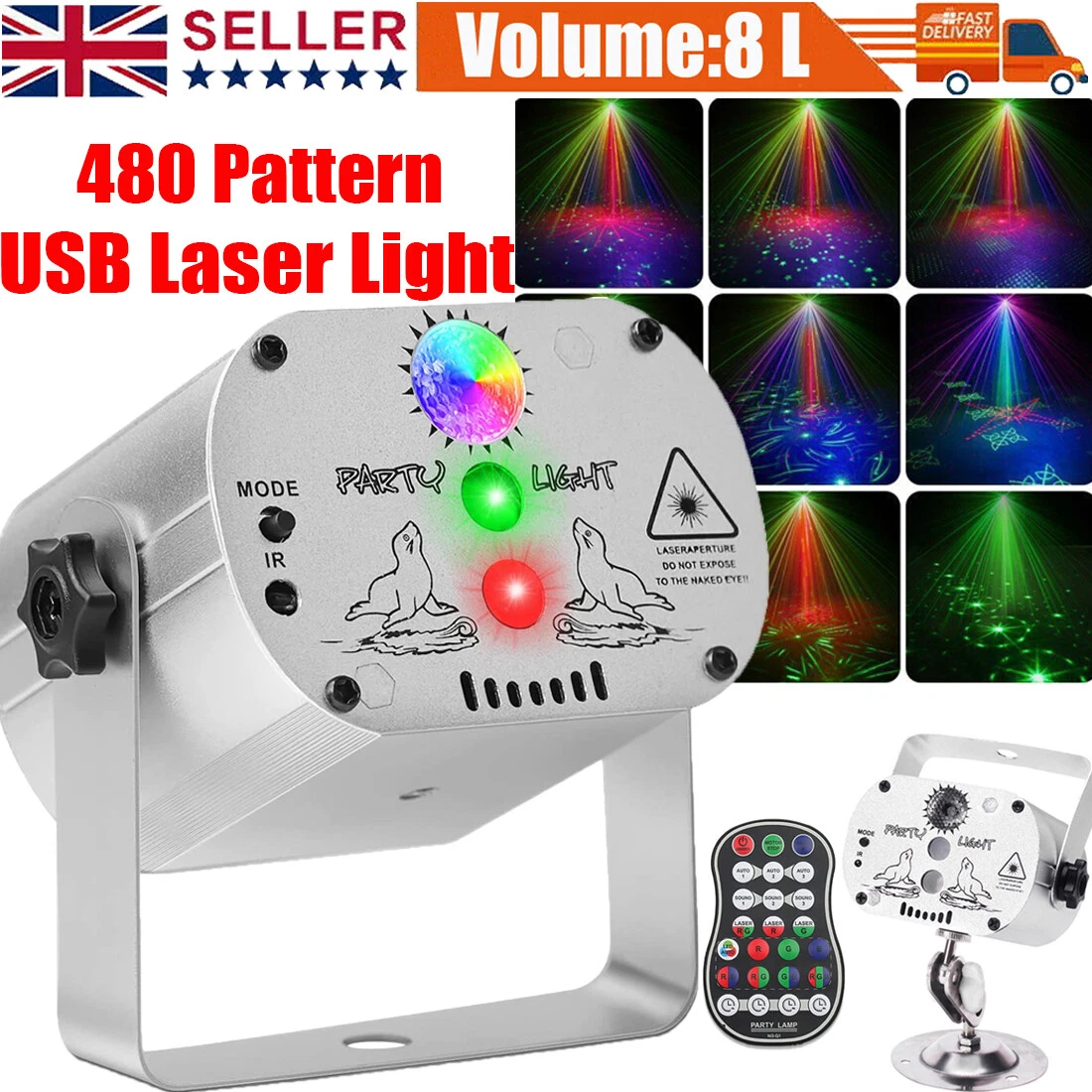 1024 Laser Patterns LED RGB Projector Stage Light DJ Disco Party