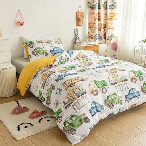 Bedding Set Double Size Cartoon Bus Construction Truck Pattern Bedding & Linen