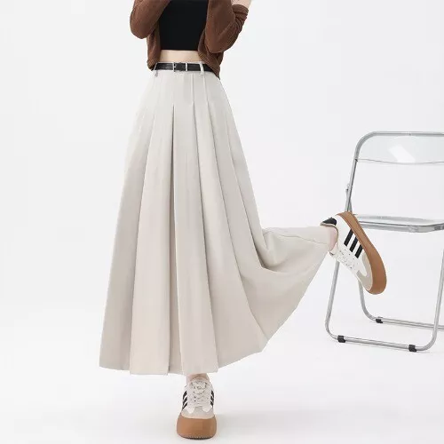 Faldas plisadas retro cintura alta para mujer faldas largas oficina informales faldas línea A - Imagen 9 de 28