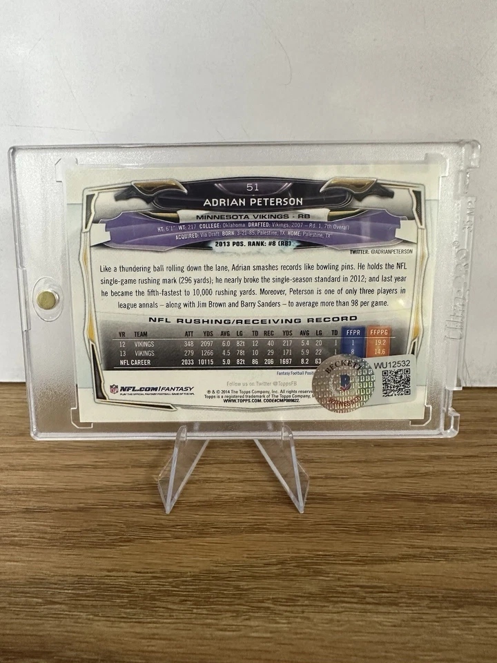 2014 Topps - Adrian Peterson - On Card Autograph Witnessed By Beckett - Image 2 of 3