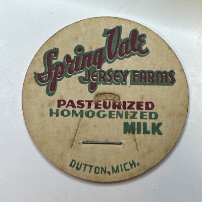 Milk Bottle Cap Dairy Spring Vale Jersey Farms DUTTON MICHIGAN MICH MI