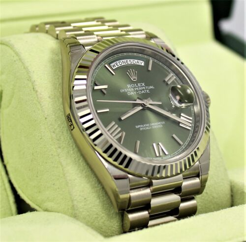 Rolex President 40mm Day-Date 228239 18K White Gold Green Roman Dial *UNWORN  - Picture 1 of 11