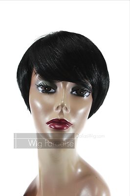 Motown Tress 100% Human Hair Short Straight Swept Bangs H Volta Wig