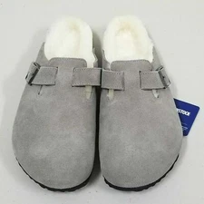 Birkenstock New with Box Boston Shearling Stone Coin Suede Regular - Select Size