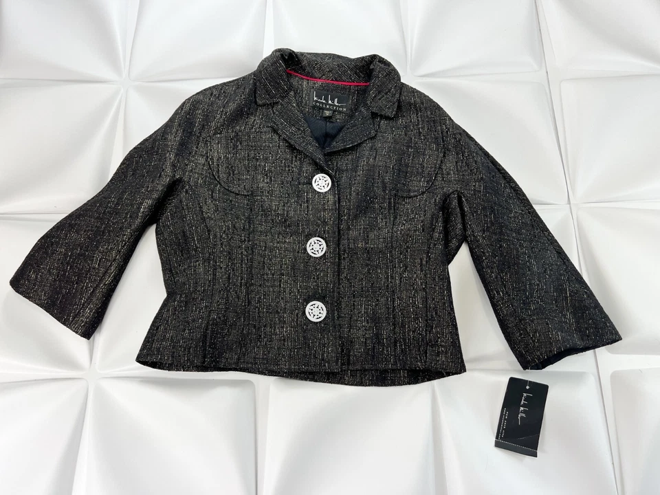 Nicole Miller Sz M Wool Silk Black Metallic Crop Jacket Skirt Set Formal NWT NEW - Image 4 of 4