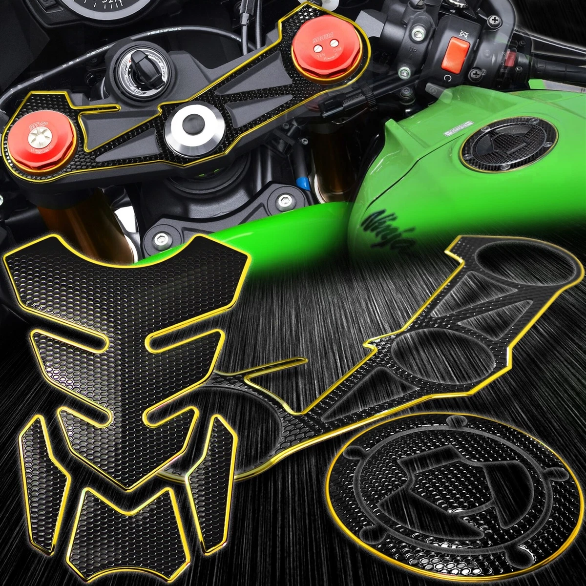 Handle Yoke+Fuel Cap Cover+Gas Tank Pad Kit 12-18 Ninja ZX-6R 636
