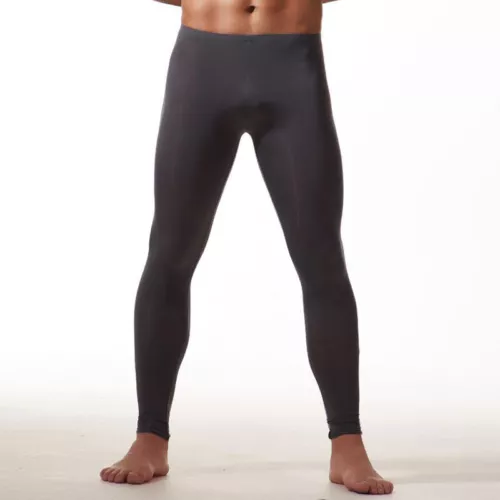 Men Sexy Ice Silk Leggings Sheer See-through Slim Tight Long Johns Trousers - Picture 32 of 33
