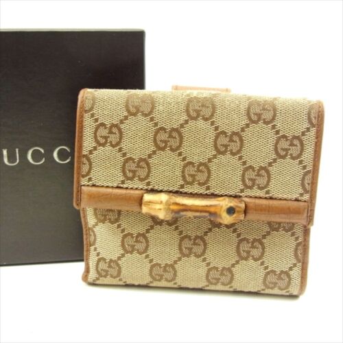 Gucci Wallet Purse Bamboo Beige Brown Woman unisex Authentic Used T4647 - 第 1/6 張圖片