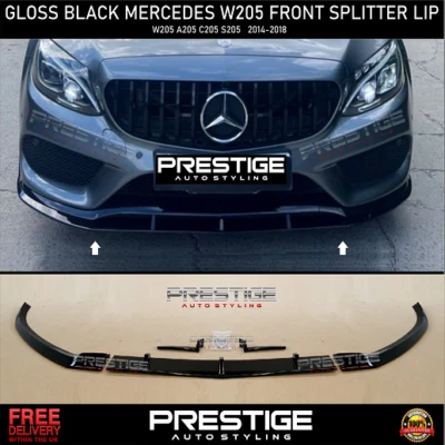 FOR MERCEDES C CLASS GLOSS BLACK FRONT SPLITTER LIP SPOILER W205 C205 AMG 2014+