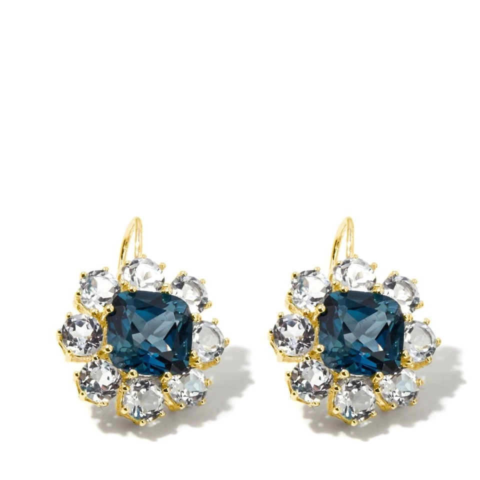 Pendientes Atelier London topacio azul y topacio blanco en oro amarillo sólido de 14K Foto 3 de 4