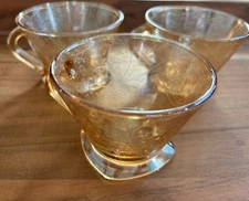 Jeanette 1950 Floragold Louisa Footed Cup Iridescent Depression Glass set of 3