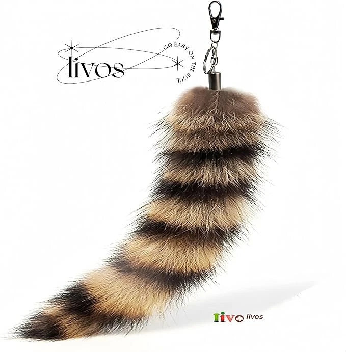 Llavero de cola de mapache Therian esponjoso - Piel de mapache suave, duradero, perfecto para compañía Foto 2 de 4