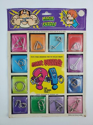 Vintage Magic Puzzles Metal Ring Puzzle 12 different Hong Kong Brain Teaser Toy