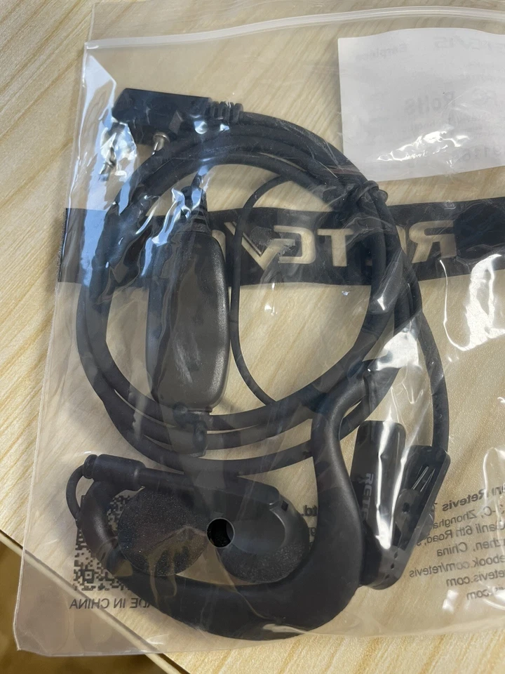 Retevis 2-Pin Ear hook Earpiece EEK004 W/ Collar Clip & PTT Button Black - Image 3 of 4