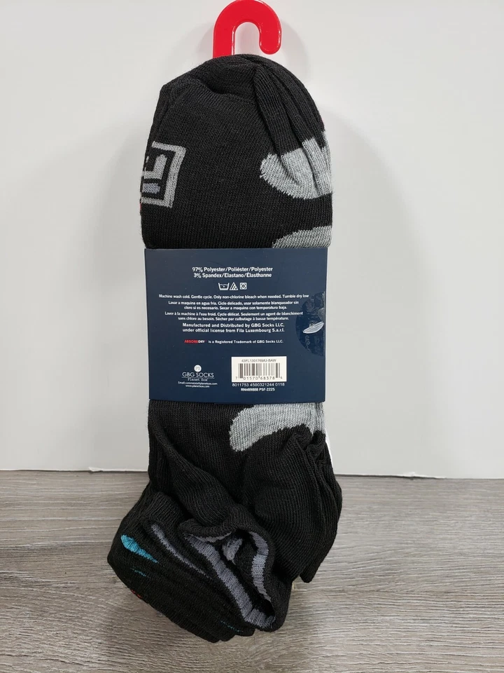 Men's FILA Socks ABSORB DRY BLACK & WHITE LOW CUT 10 PACK SZ 6-12 POLY/SPANDEX - Image 2 of 4