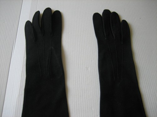 Ancienne Paire de Gant longs JONQUET Cuir Daim Noir Lavable taille 6 1/2 - Picture 5 of 11