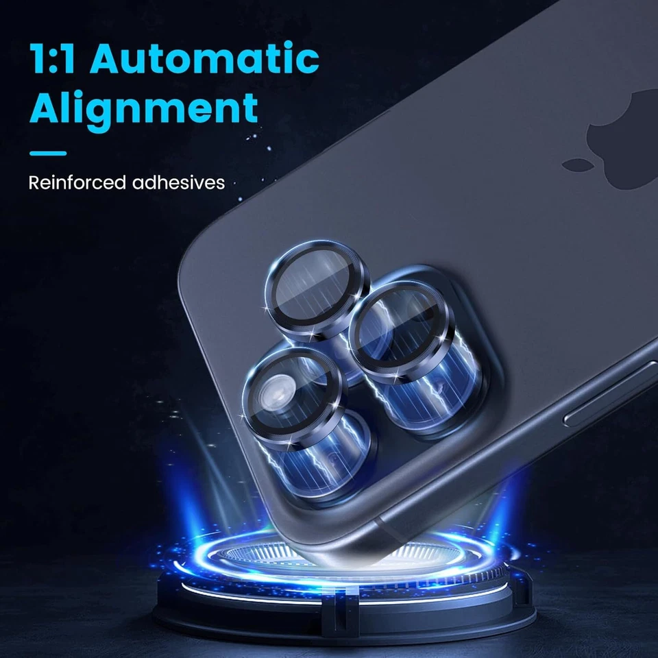 Protector de lente de cámara HD de vidrio templado anillo de metal para iPhone 15 Pro Max 15 Pro Foto 4 de 4