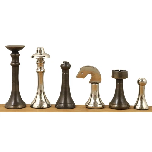 3.1" Contemporary Brass Metal Luxury Chess Pieces Only Set - Silver & Antique