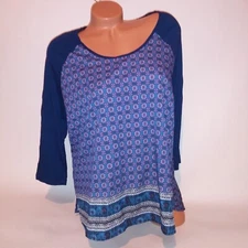 Attention Blouse Womens XL Blue 3/4 Sleeve Scoop Neck Geo New