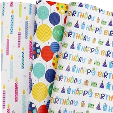 BULKYTREE Birthday Wrapping Paper for Boys Girls Kids Men Happy 