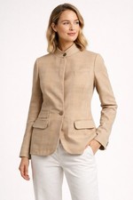Lauren Ralph Lauren Women s Linen Blend Blazer Size 6 Beige Plaid Tailored Jack