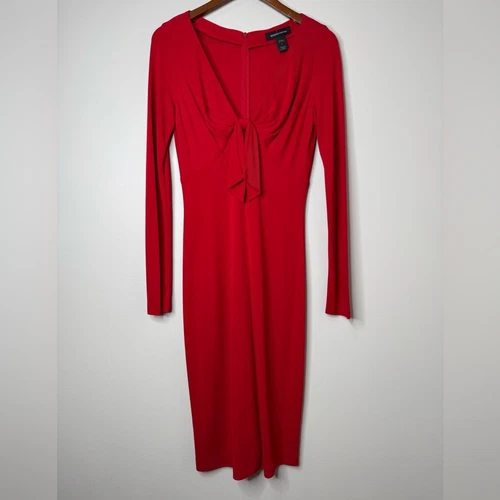 VALENTINO Abito aderente Y2K Moda International rosso scollo a V fiocco manica lunga lunghezza ginocchio tg 8