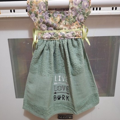 OOAK Handmade Hanging Oven Door Kitchen Towel Dress ''Live Love Bark'' #1