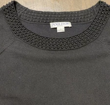 Pendelton Womens Sweater Large Merino Wool Lightweight Black Beaded Collar