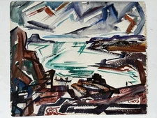 SIGNED Lamar Dodd One Of A Kind framed original Watercolor landscape NASA artist