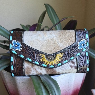 Myra Bag Sophisto Calf Hair On Wallet Tooled Leather Western Cowgirl Bohemian