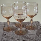 Vtg Pink Depression Glass Set of 4 Water Goblet Wine Glasses Optic Floral /READ