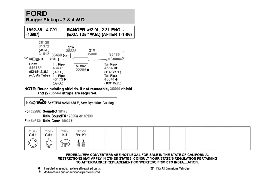 For Ford Ranger 1983-1992 Walker 45840 Aluminized Steel Exhaust Tailpipe Foto 2 de 4