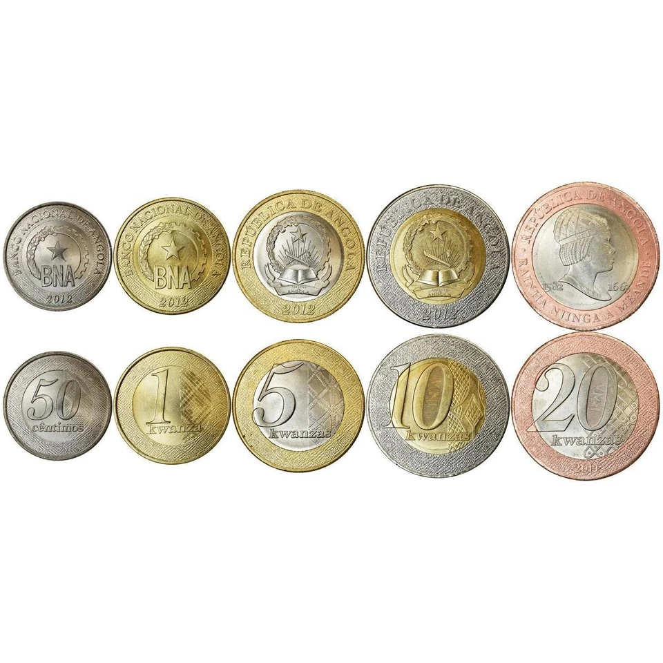 Angola | 5 Coin Set | 50 Centimos 1 Kwanza 5 10 20 Kwanzas | 2012 - 2014 - Image 2 of 2