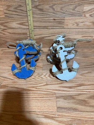Logbuch-Verlag 6 blue Wooden Anchors 6 white w/ rope hook 6 Wooden Anchor nautic