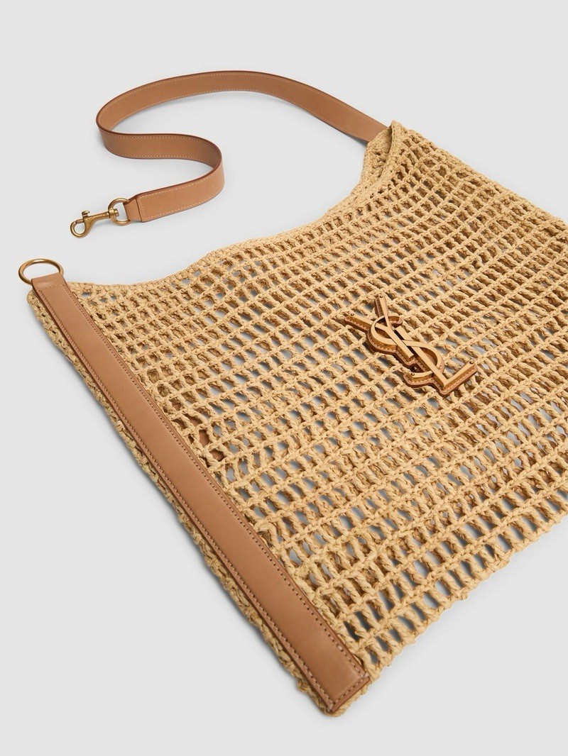 Borsa a tracolla donna Saint Laurent Oxalis marrone rafia con rifiniture in pelle