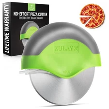 Stainless Steel Handheld Pizza Cutter Wheel with Safety Guard & Non-Slip Handle