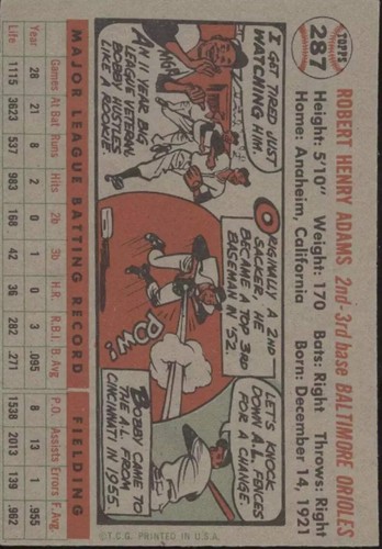 Bobby Adams 1956 Topps #287 Baltimore Orioles EX - Picture 2 of 2