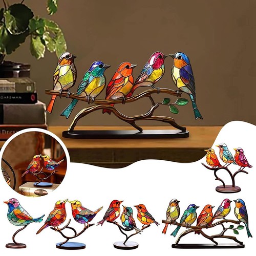 Pájaros de metal manchado en rama adorno de escritorio pájaro de metal escultura regalos