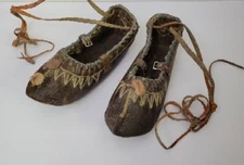 Antique Folk Art Indigenous Tribe Leather Moccasins