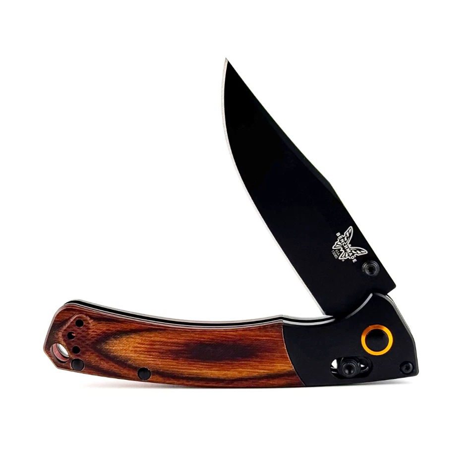 Cuchillo Plegable Benchmade 15085-cstm Mini Crooked River Mango de Madera Hoja Negra Foto 3 de 4