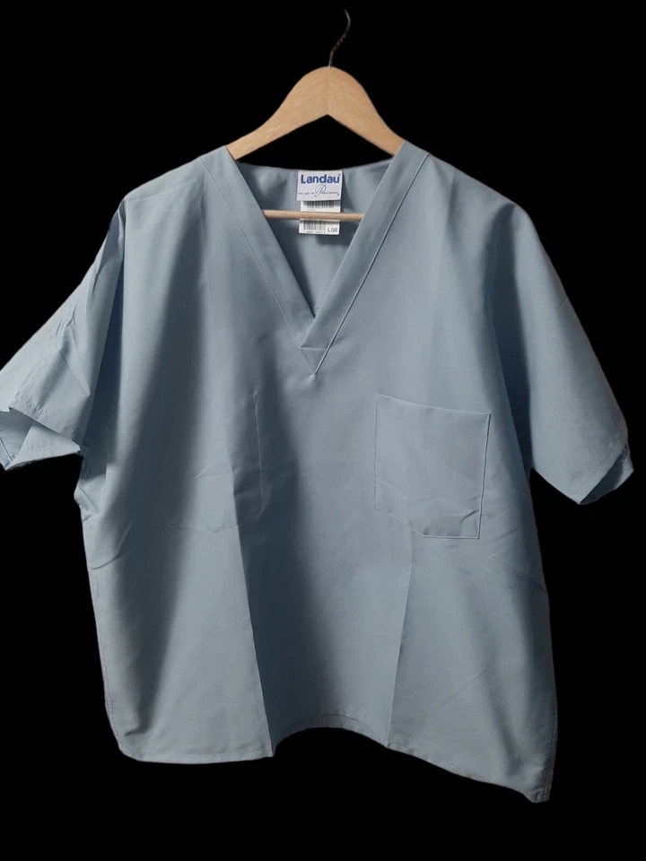 Landau tamanho grande esfoliante masculino cinza claro gola V/bolso frontal novo sem etiquetas - Imagem 2 de 4